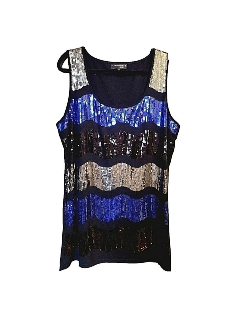Candy Couture Plus Y2K Sequin Festival Mini Dress Striped Blue Silver Size 3XL